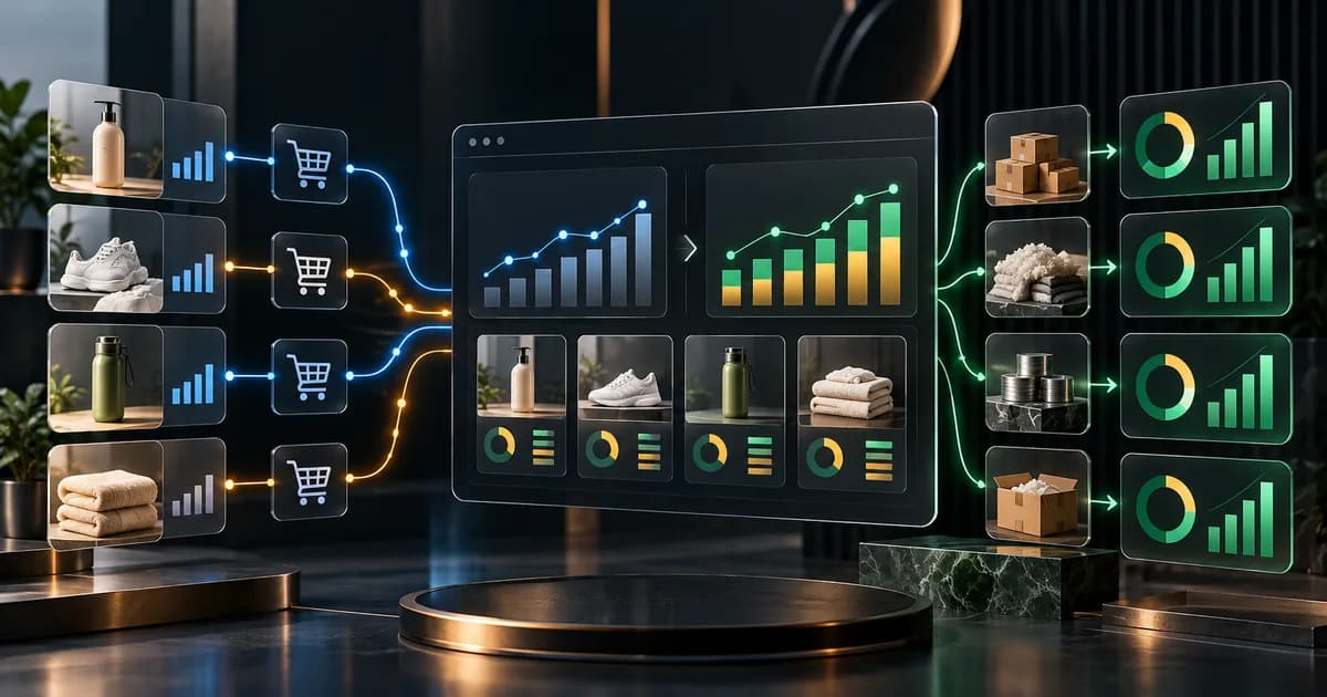 Product-level ecommerce cart data flowing into gross-profit and margin reporting dashboards