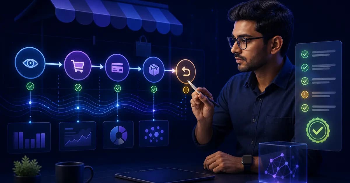 Indian ecommerce analyst auditing product, cart, checkout, purchase and refund events