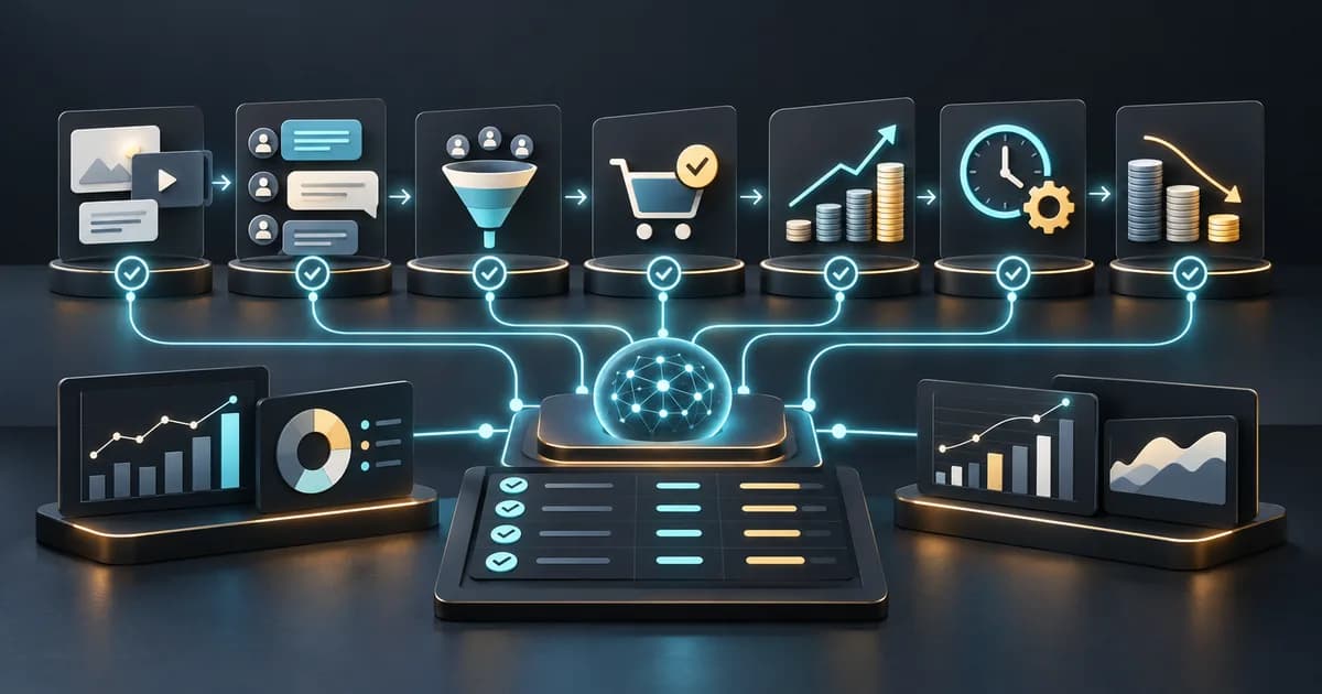 AI marketing workflow connected to verified leads, orders, revenue, time savings and cost evidence