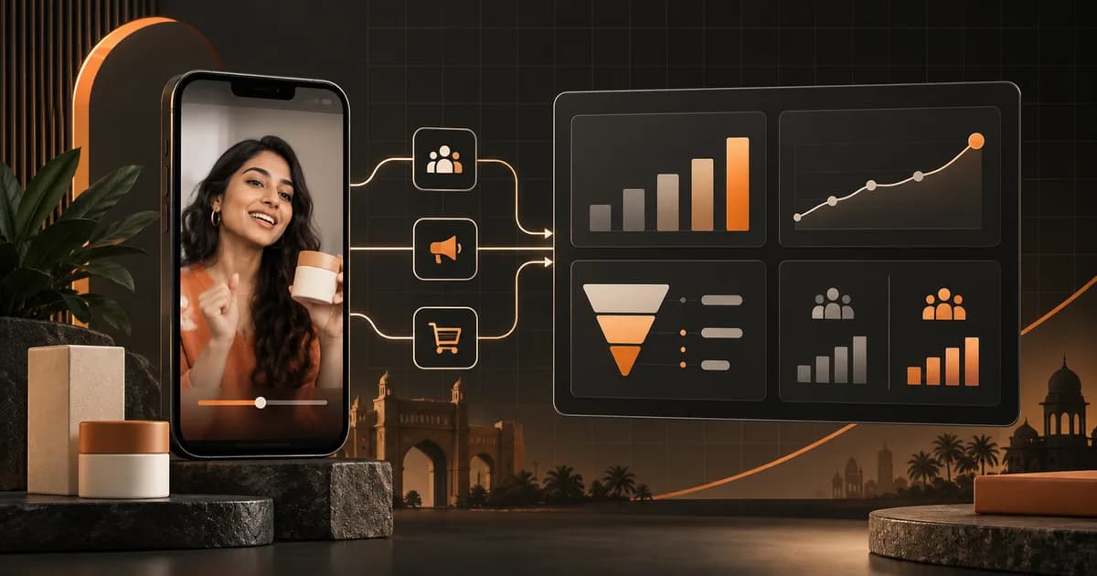 Creator video connected to a paid-media measurement dashboard for an Indian D2C brand