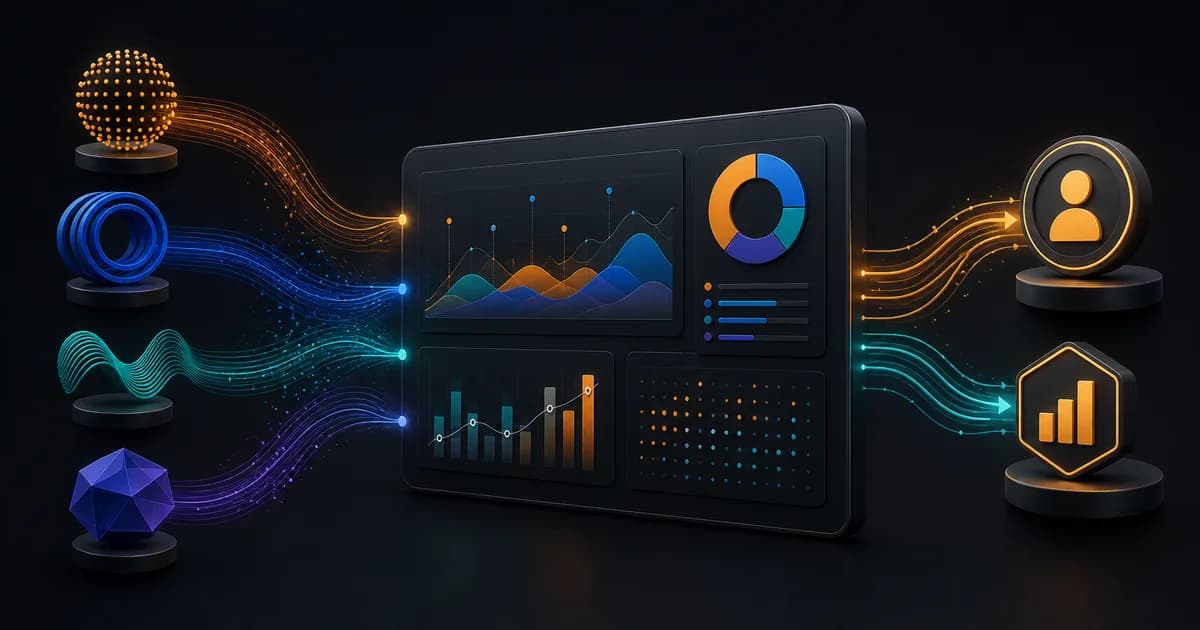 AI assistant referral paths flowing into an analytics dashboard and qualified revenue outcomes