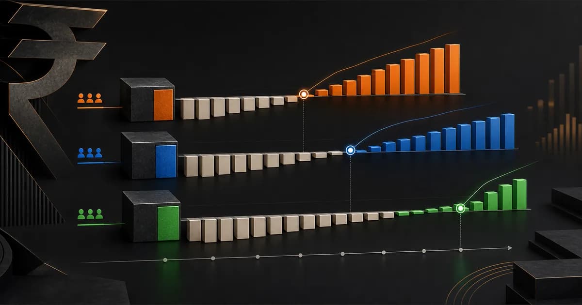 Three customer cohorts recovering acquisition cost through cumulative gross profit at different speeds