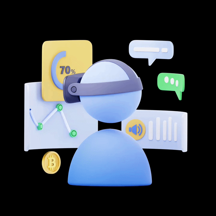 Animated AI and automation illustration showing smart design interface elements, workflow tools, and a dynamic graphic representing intelligent systems and digital optimisation.